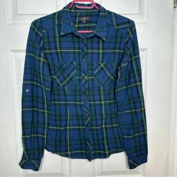 G21 Plaid  Shirt Button-Up Blue/Green/Yellow Size Medium - Picture 1 of 16